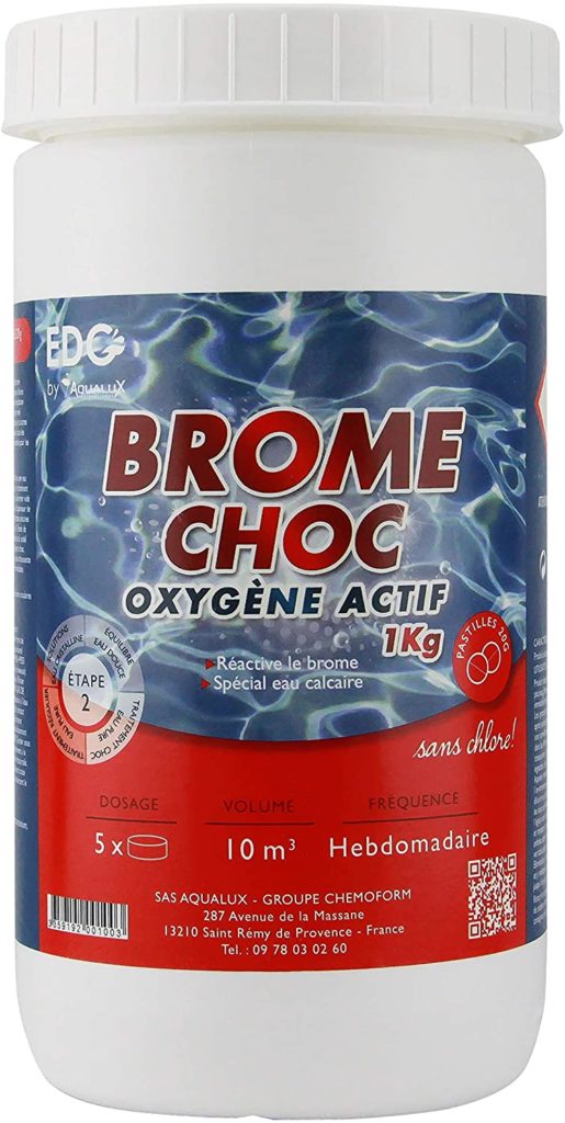 Brome Choc Piscine en pastilles 20g quantité 1kg EDG marque Edenea réactivant