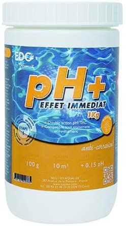 PH Plus en poudre, correctif vendu en récipient de 1 kg marque Edenea guide meilleure solution ph pour piscine hors-sol et piscine enterré et intérieur