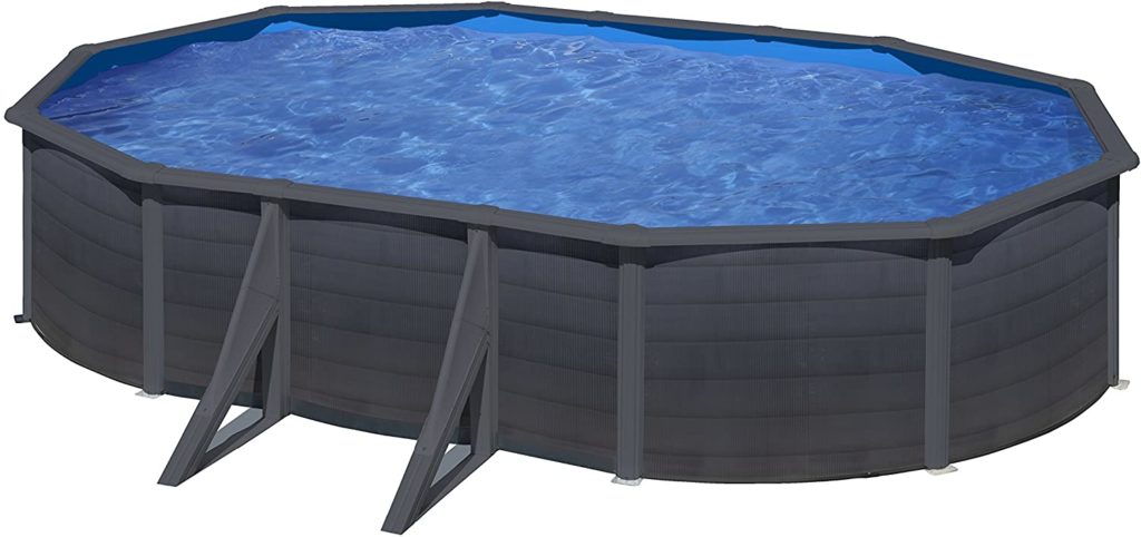 Piscine Gre modèle Kea ovale 5 x 3x 1,2 m - colorie graphite - éléments de contour en acier