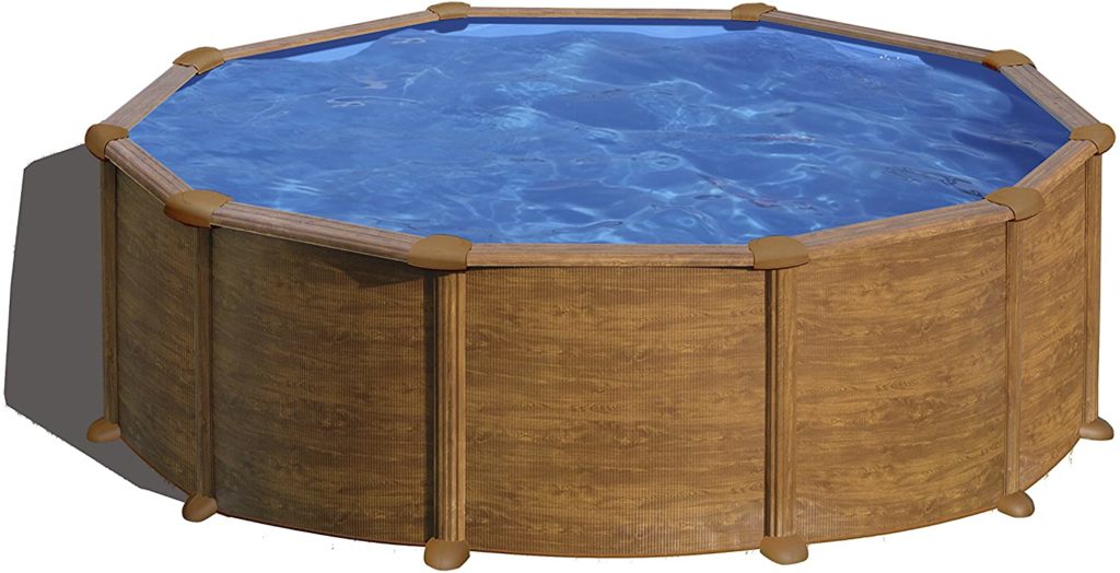 Piscine pour nager dans le jardin en acier, producteur Gre genre imitation bois de format rond 460 x 132 cm