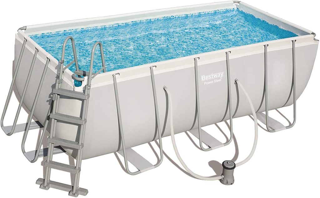 Power Steel rectangle, piscine farbiqué par Bestway d'une taille de 412 x 201 x 122 cm 8124 litres - Kit équipement natation avec appareil filtre à cartouche